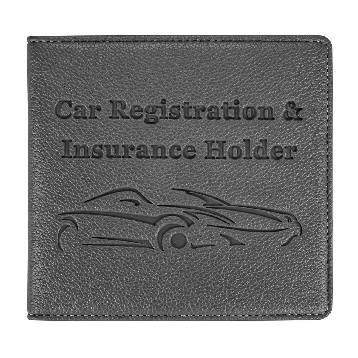 Car Registration and Insurance Holder, Premium PU Leather Vehicle Glove Box Car Organizer Men Women Wallet Accessories Case for ID, Driver's License, Key Contact Information Cards - Grey