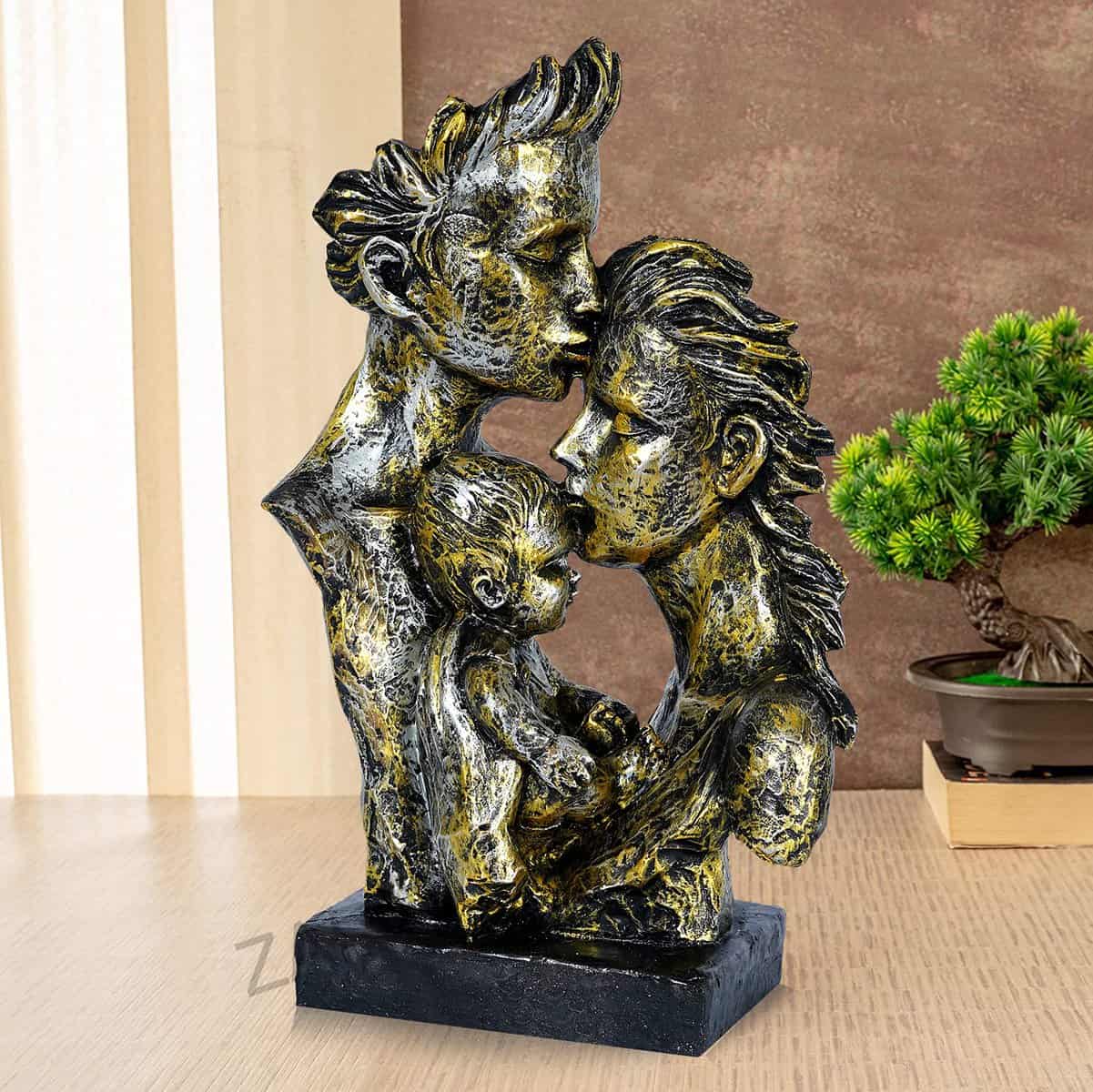 zart Mother & Father with Child Love Statue showpiece for Home Decor & Gifting, M