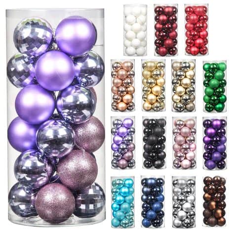 Jusdreen 24pcs Christmas Balls, unbreakable ornaments for Xmas tree decoration, in light purple color. Suitable for parties.