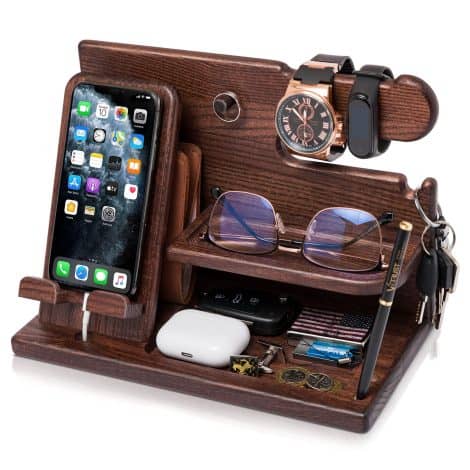 TESLYAR Wood Phone Docking Station in Ash for Men: Perfect Gift for Anniversary, Birthday, or Father’s Day.