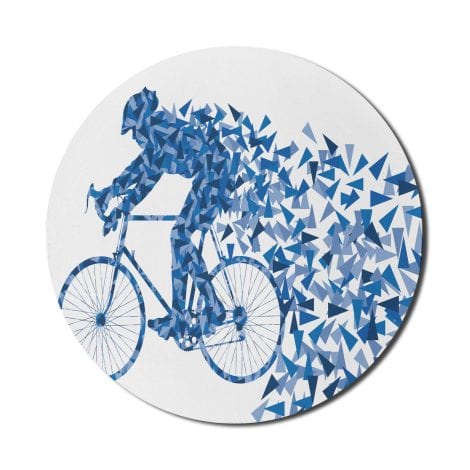 Lunarable Bicycle Mouse Pad, Modern Gaming Mousepad with a Biker Man Silhouette Design, Non-Slip, Blue Color.