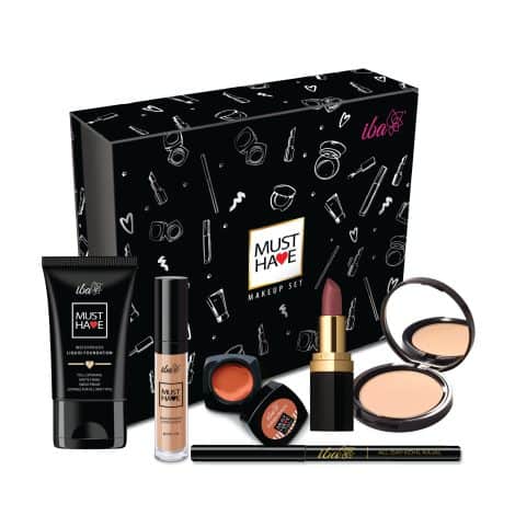 Iba Essential Makeup Kit (Fair) – includes waterproof foundation, concealer, matte compact, lip & cheek tint, lipstick, smudge-proof kajal.