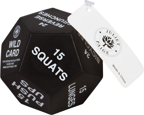 Juliet Paige Fitness Dice – Perfect for Home Workouts, Gym Training, Crossfit, Kids’ PE, HIIT, and Sports – 3″ Diameter (White)