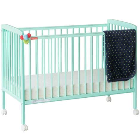 Fisher-Price Joy Baby Wooden Crib/Baby Cot with Mattress, beautifully designed in refreshing Sea Green color.