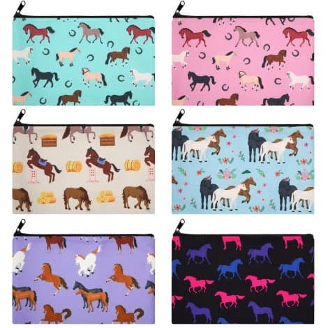 Multicolor Sloth and Horses Travel Makeup Bags: 6-Piece Set for Women and Girls, 9×6 Inch Canvas Organizer.