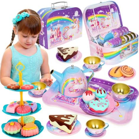 “Tea Time Fun Kit for Young Girls, Pretend Playset with Mini Tea Set, Yummy Treats & Carry Bag, Ideal Gift for Indian Girls, Ages 3-6.”