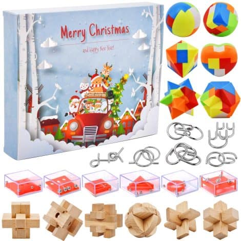 Countdown to Christmas with the Advent Calendar 2022 filled with brain teasing toys for kids. Perfect gift!