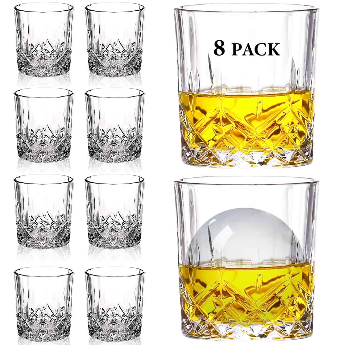 Whiskey Glasses Set of 8, Gencywe 10 OZ Old Fashioned Whiskey Glasses, Crystal Bourbon Glass Cocktail Glasses Rocks Glasses, Clear Bar Glasses for Drinking Scotch Vodka Tequila Rum Liquor Gift for Men