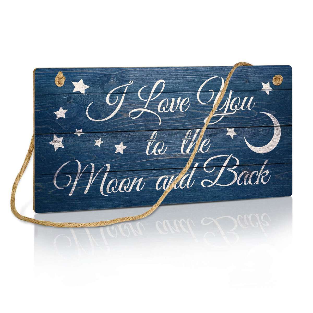 Putuo Decor Love Wall Decor, Hanging Sign Gift for Husband, Wife, Boyfriend, Girlfriend, Weddings, Anniversary, Birthday, Valentine’s day, 10x5 Inches - I Love You to the Moon And Back