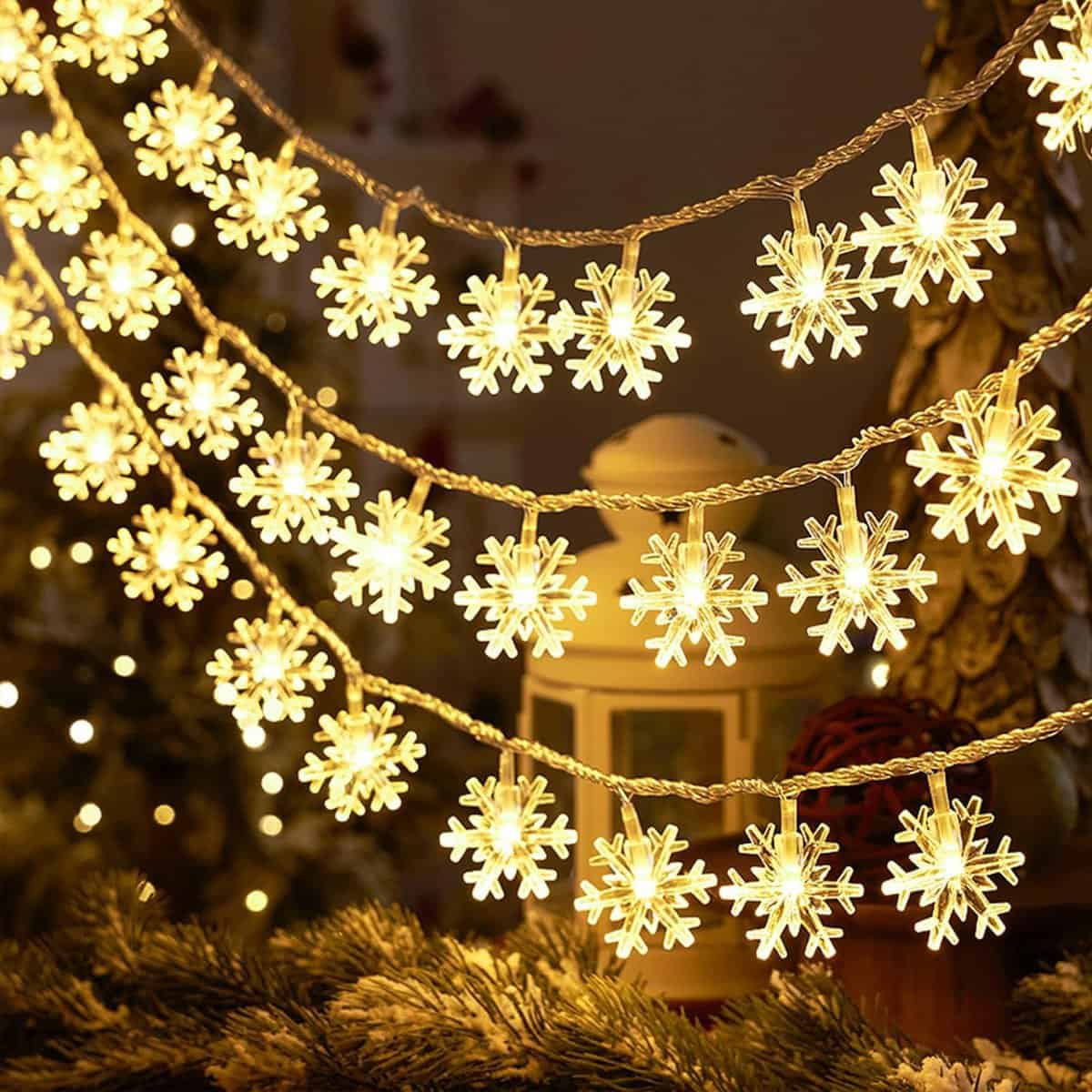 PESCA Snow Flake String Lights for Indoor Outdoor Decoration Diwali Light for Party Birthday Diwali Christmas Navratri Valentine Gift Home Decoration Light (15 Meter 100 LED, Warm White)