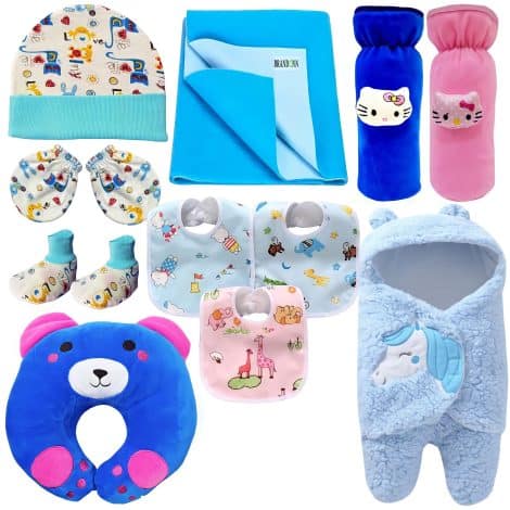 New Arrival Baby Gift Set Combo Pack for Baby Boys and Baby Girls, 11 Pcs Unicorn Blue.