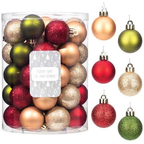 Country Woodland Shatterproof Christmas Ornament Set: Celebrate every day like Christmas with 48ct 40mm ornaments.