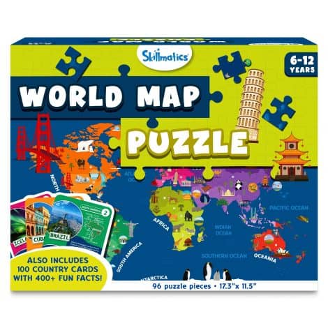 Skillmatics World Map Puzzle – 96 Piece Jigsaw Puzzle: Enhance your child’s geography knowledge with fun and education.