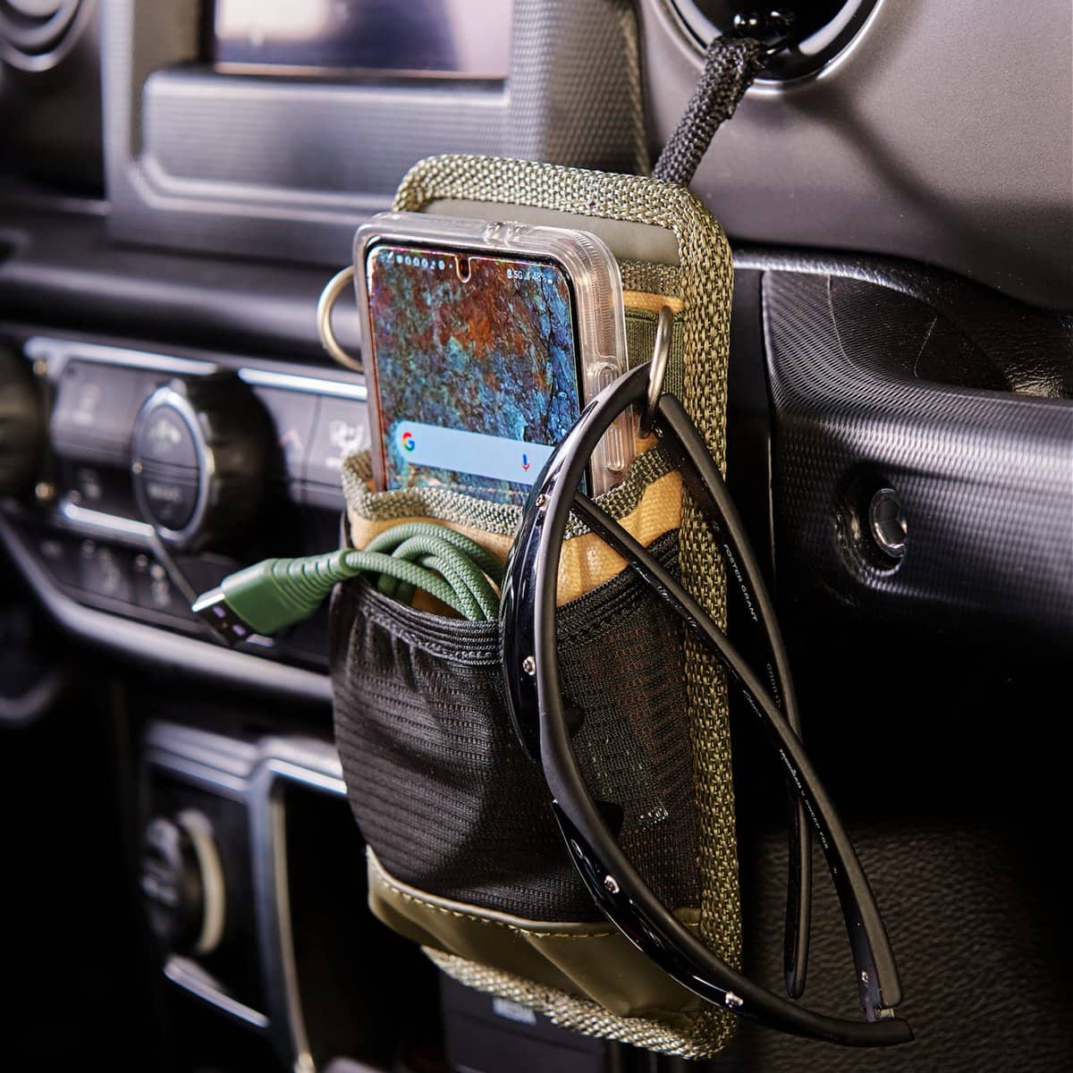 High Road Cairn Air Vent Phone Holder Mount and Front Seat Storage Organizer with Charging Cord Port