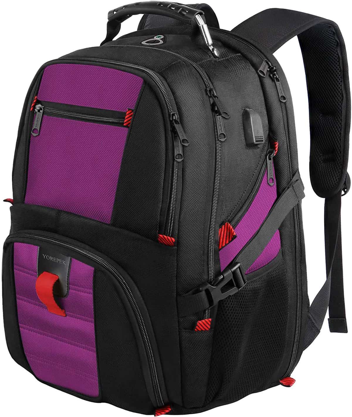 College Backpack, Extra Large Backpacks with USB Charging Port and Luggage Sleeve for Women and Men,TSA Friendly Travel Laptop Backpack,Anti-Theft Business Laptop Backpack Fits 17 Inch Laptops-Purple