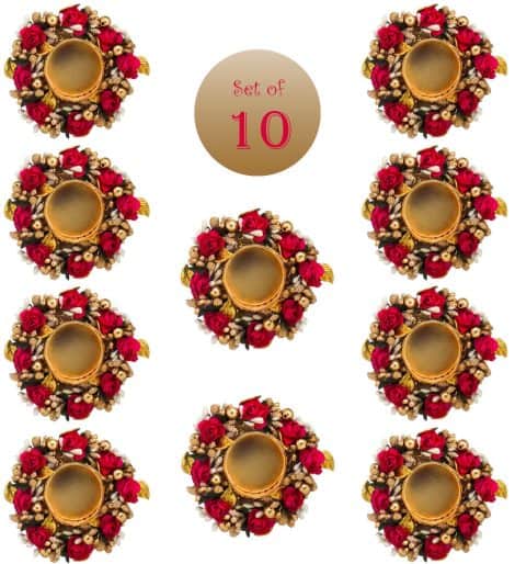 Red Color Sanvatsar Home Decorative Diya Set of 10, perfect for Diwali, Christmas, or as a corporate gift.