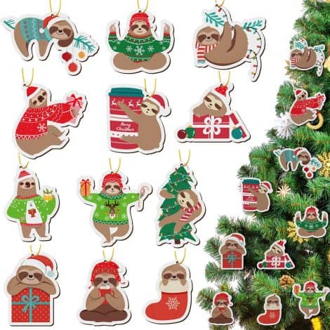 36 adorable sloth Christmas ornaments for your tree. Funny animal decorations perfect for Indian homes and gift exchanges.