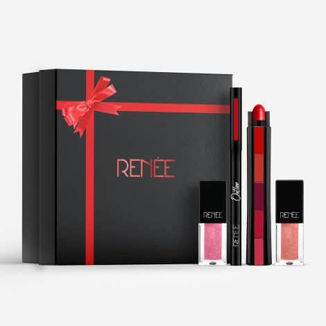 Fabulous Makeup Kit Combo by RENEE, featuring Fab 5 Lipsticks, Black Kajal & Lip Glosses. Perfect for girlfriends, wives, and women.