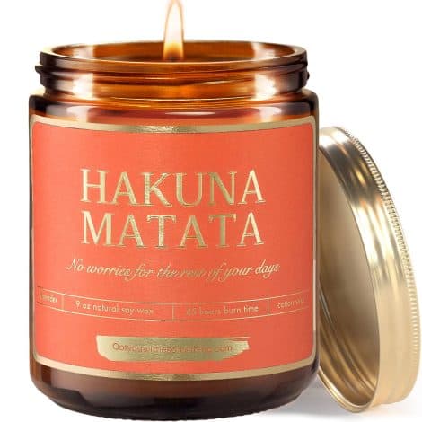 Hakuna Matata, a 9oz Soy Candle that makes a perfect Disney gift for couples, girlfriends, and wives.