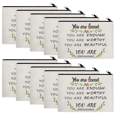 10-piece cosmetic bag set with empowering messages for Indian women. Perfect gift for friends and family.