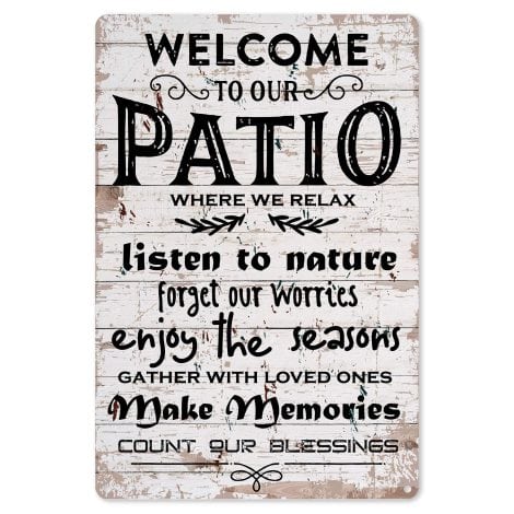 “Vintage Welcome To Our Patio Metal Tin Sign – Funny Wall Decor for Home, Perfect Gift!”