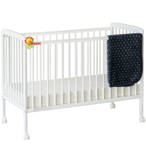 White Fisher-Price Joy Baby Wooden Crib/Baby Cot with Mattress – Perfect for your little one’s comfort.