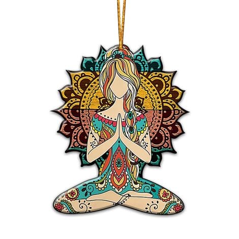 Yoga-themed Christmas tree decoration with Namaste design, ideal for Indian yogis and yoga enthusiasts.