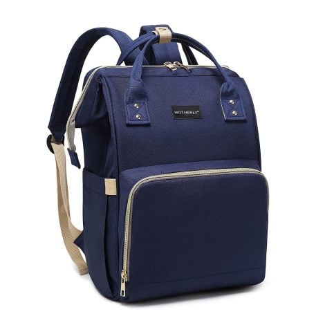 “Travel Essentials for Moms: Navy Blue Diaper Bags with a Touch of Motherly Love”