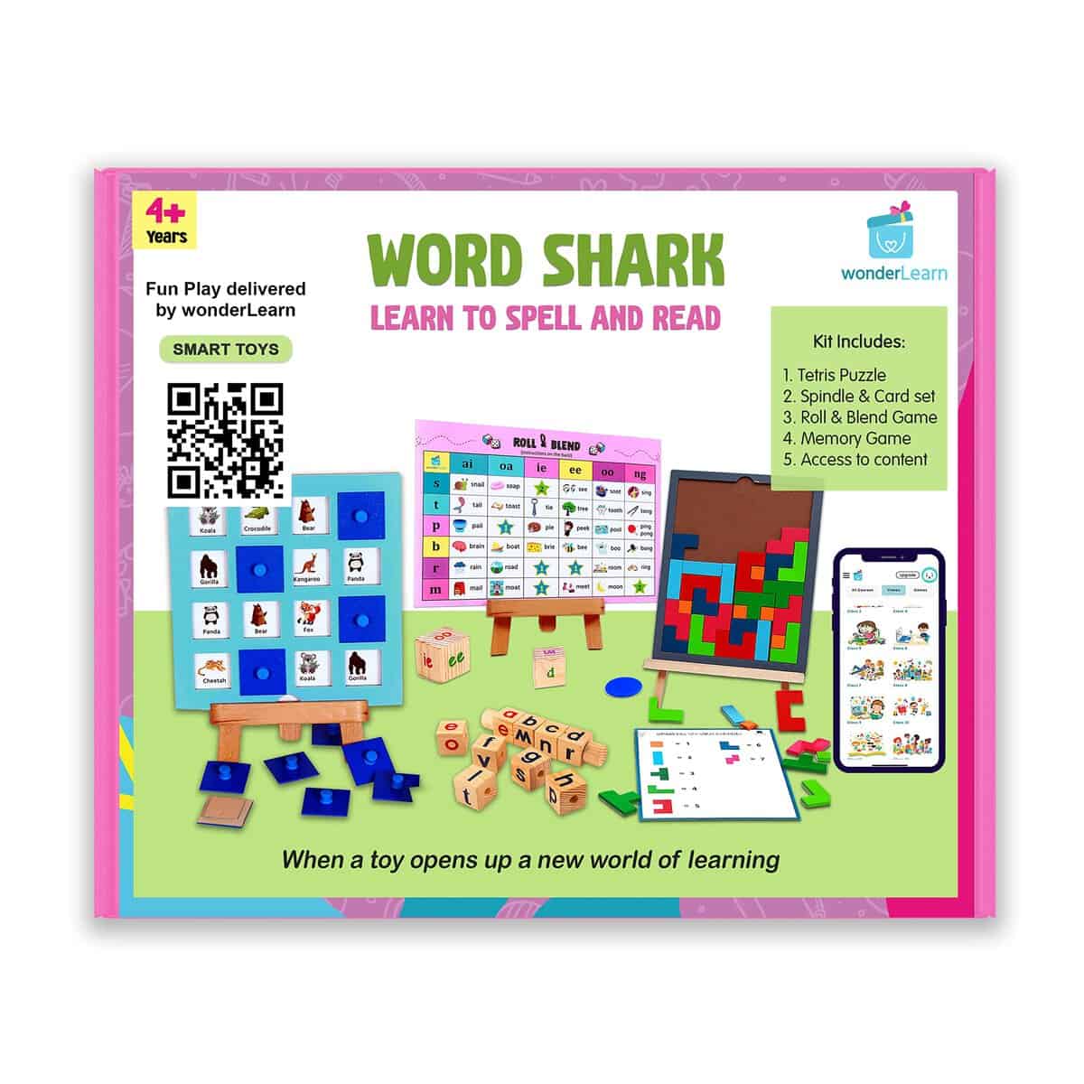 Wonderhood Fun Learning Educational Toys/Activity/Gift for 4 to 6 Year Old Boy/Girl/Toddler/Child- STEM Brain Wooden Memory Games, Wooden Maths Numbers Game, Word Alphabet Letter Game (Word Shark)