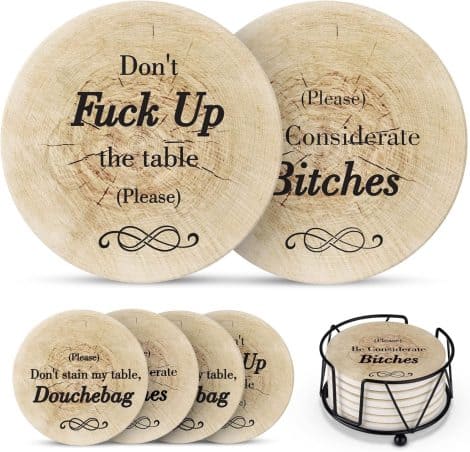 Hilarious Drink Coasters with Holder – Set of 6 – Absorbent – Perfect Gift for Indian Friends!