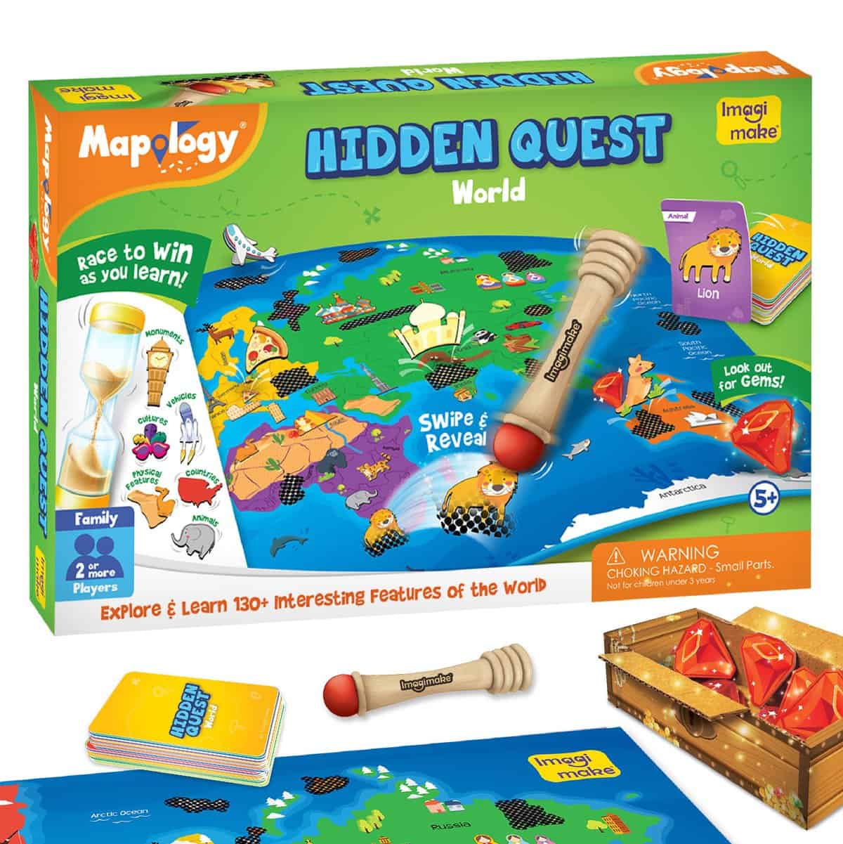 Imagimake Mapology Hidden Quest World Map Board Games for Kids | Magical Swipe & Reveal | Educational Toys for Kids 5 Years | Kids Toys for Boys & Girls | Card Games | Birthday Gift for Girls & Boys