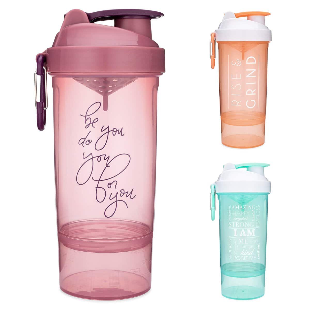 Smartshake Shaker Bottle with Motivational Quotes, Original2Go ONE 27 Ounce Protein Shaker Cup, Container Storage for Protein or Supplements, Perfect Gym Fitness Gift