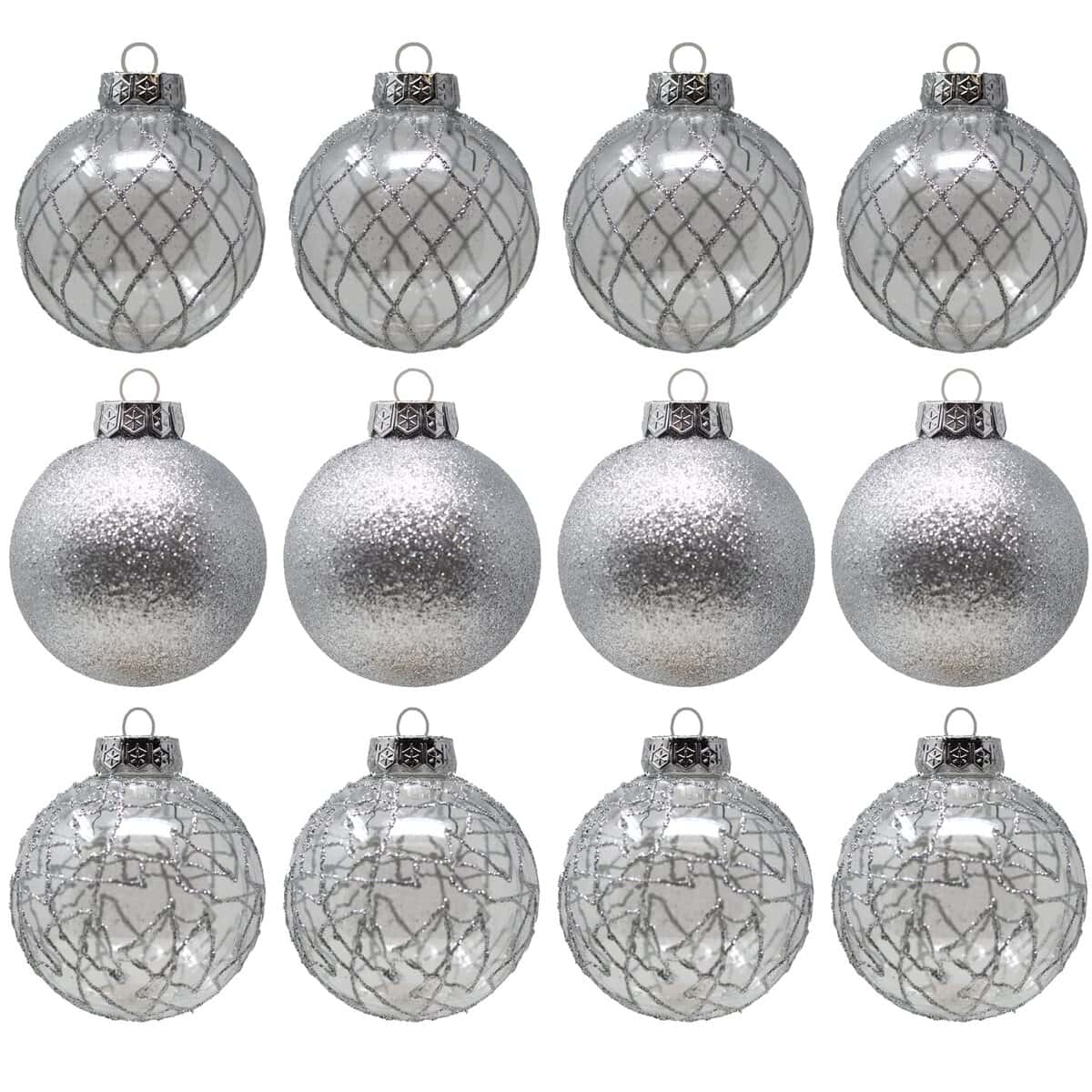 Sleetly Silver Christmas Decorations Ornaments Set for Christmas Tree - 2023 Shatterproof Rustic Vintage Farmhouse Holiday Xmas Tree Christmas Balls Decorations, 3.15 inch 3-Style Silver Ornaments