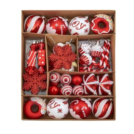 WBHome 70ct Christmas Ball Ornaments Set – White and Red, Unbreakable, Perfect for Indian Christmas Tree Decor.