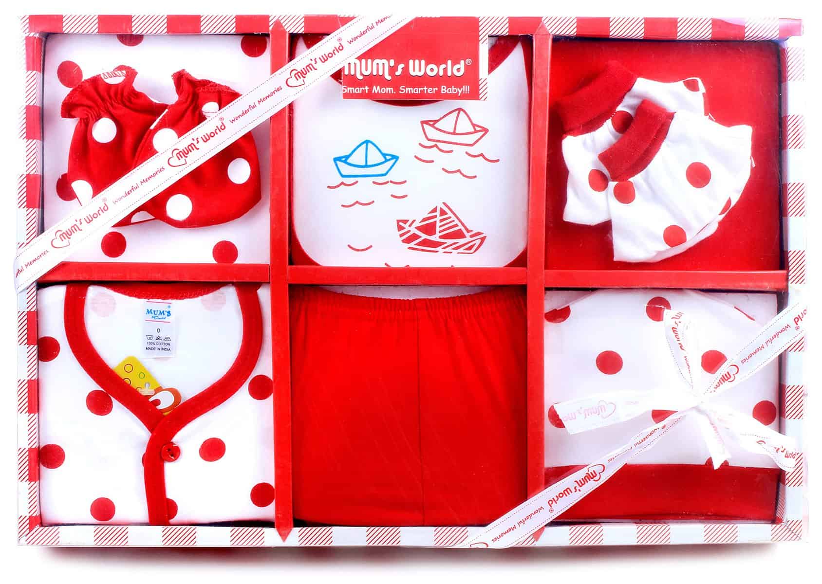 MOM CARE Newborn Baby Gift Set Has All Newborn Baby Essential Clothes in Baby Gift Set for or Girls Unisex 9 pcs (Red)