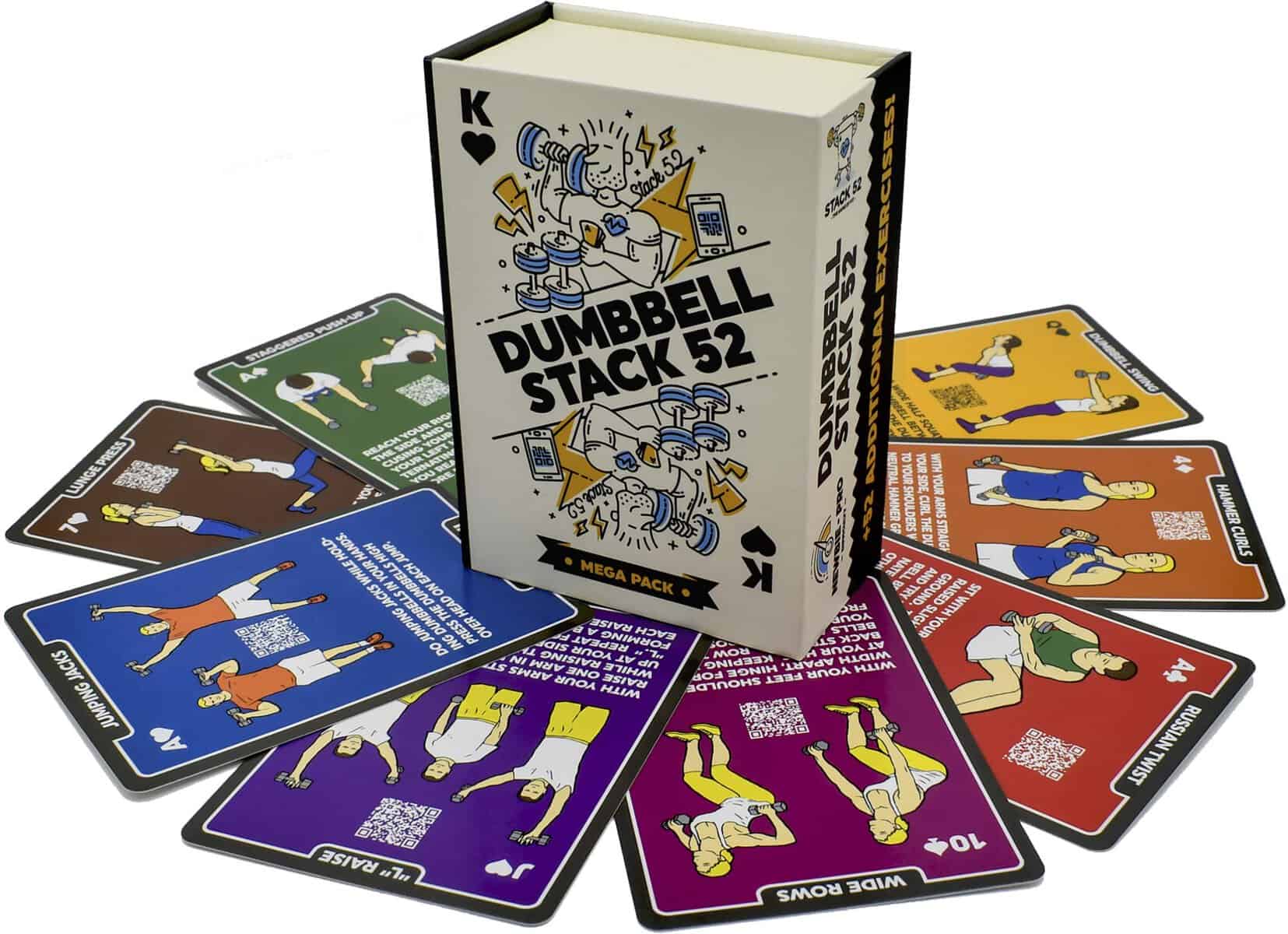 Stack 52 Dumbbell Exercise Cards. Dumbbell Workout Playing Card Game. Video Instructions Included. Perfect for Training with Adjustable Dumbbell Free Weight Sets and Home Gym Fitness.