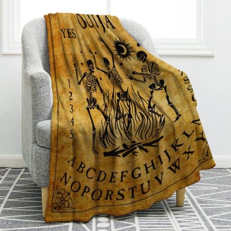 Jekeno Ouija Board Blanket with Skeleton Skull Print – A cozy throw blanket for men, kids, and home decor. Perfect for your living room!