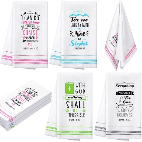 Christian Gifts for Women and Men: Inspirational Bible Verse Kitchen Towels for a religious housewarming gift.