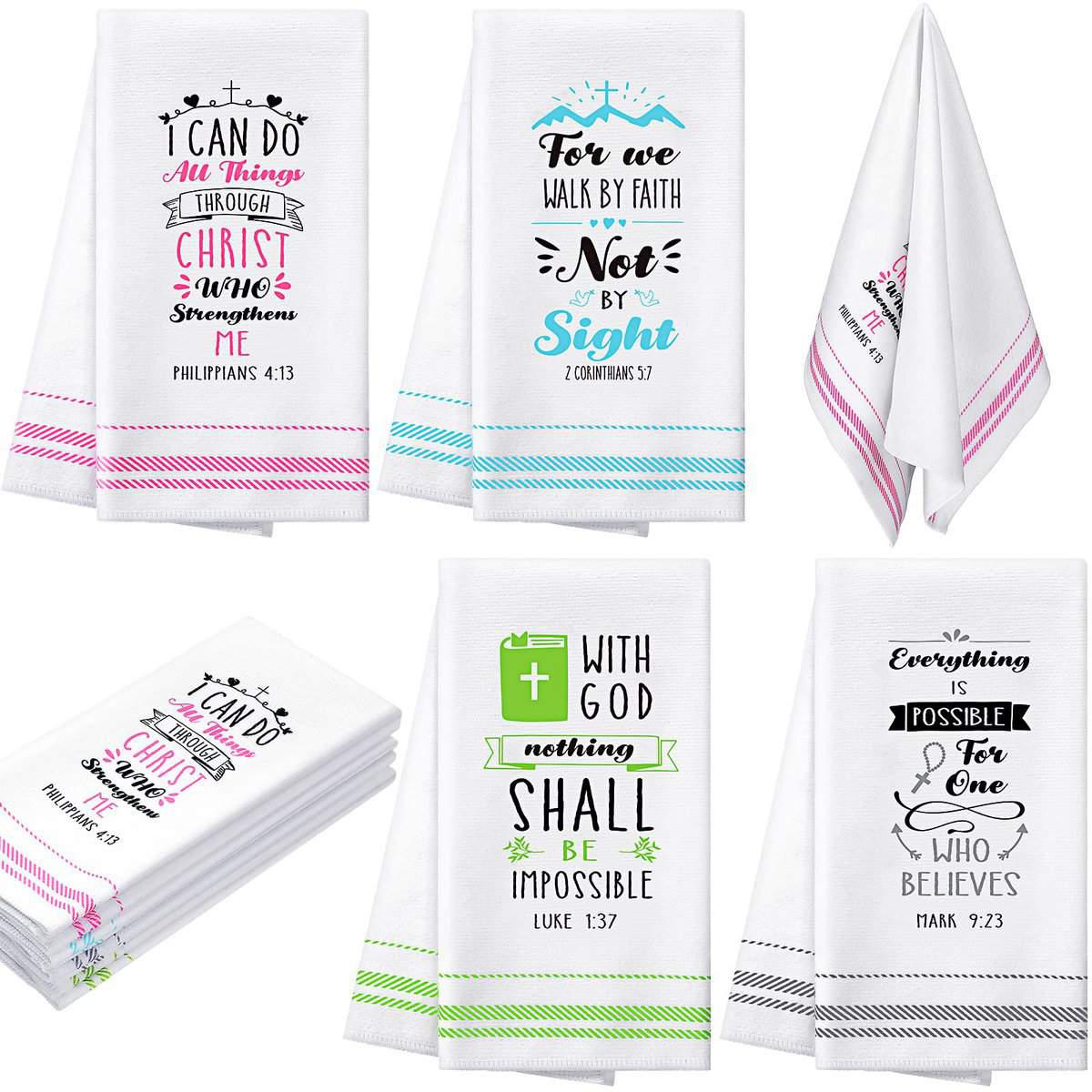 4 Pieces Christian Gifts for Women Men, Bible Verse Scripture Kitchen Towels with Inspirational Thoughts and Prayers, Religious Housewarming Gift New Apartment Dish Towels for Friends Family