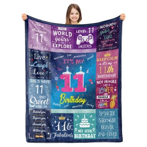 Paready 11th Birthday Gifts for Girls Throw Blanket – Perfect soft blanket for 11-year-old Indian girls’ birthday.