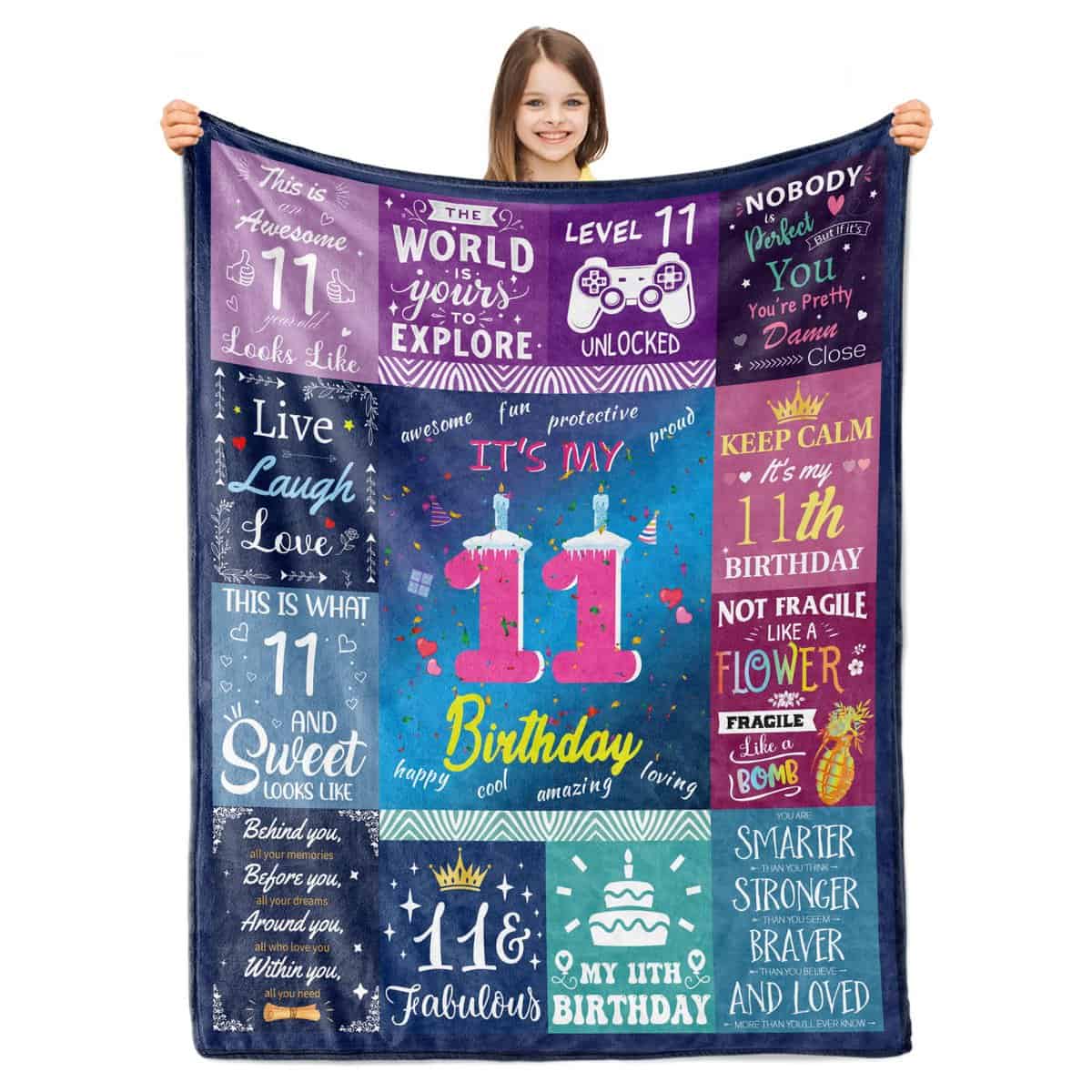 Paready 11th Birthday Gifts for Girls Throw Blanket 50"x60" 11 Year Old Girl Birthday Gift Soft Blanket for Couch Bed 11th Birthday Decorations for Girls Best Teenage Girl Gifts for 11 Year Old Girls