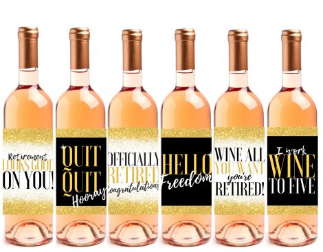 6 Exclusive Retirement Celebration Wine Bottle Labels or Stickers for Honorable Moments, Amusing Farewell Decor for Educators, Medical Professionals, Colleagues, Superiors, Allies, Parents