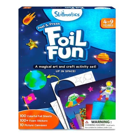 Skillmatics Art & Craft Activity – Foil Fun Space, No Mess Art Kit, Creative Gifts for Kids 4-9, Travel-friendly.