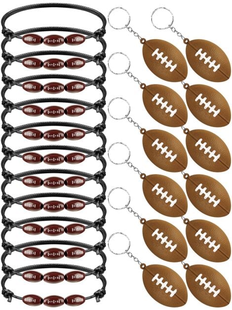 Football Style Sports Ball Charm Bracelets and Keychains Set; Perfect for Indian boys and girls as team gifts and party favors.