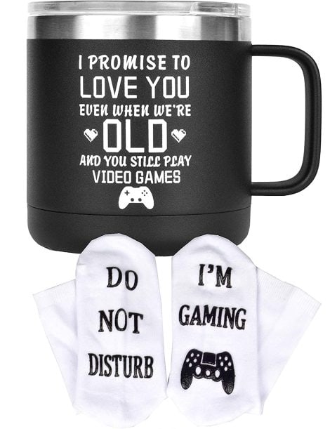 Gaming Lover Presents, Stay Forever Young with Video Games, Mug for Gaming Enthusiasts, Ideal for Boyfriends, Gaming Socks for No Interruptions