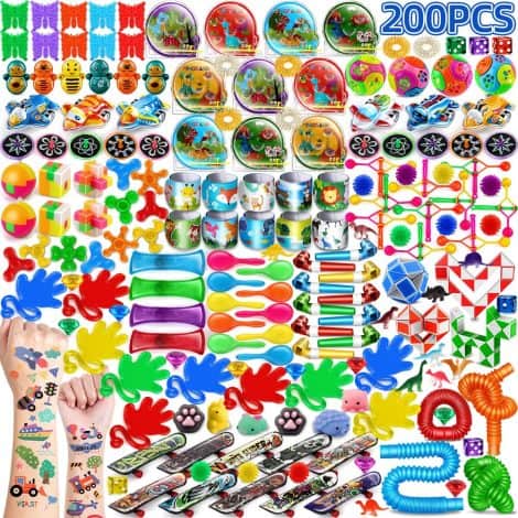 200PCS Kids Birthday Party Bag Fillers, Assorted Goodie Bag Toys, Great for Carnival or Stocking Fillers.