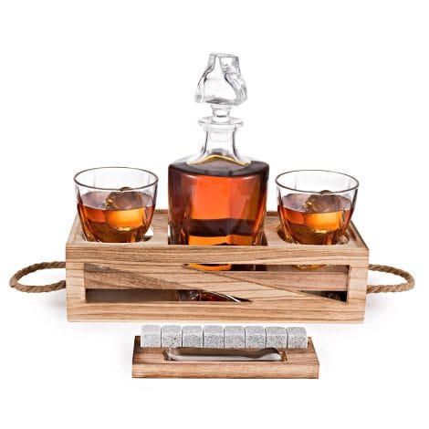 Ideal gift for Indian men – Whiskey Decanter Set with Chilling Rocks, Glasses, for husband, dad, boyfriend.