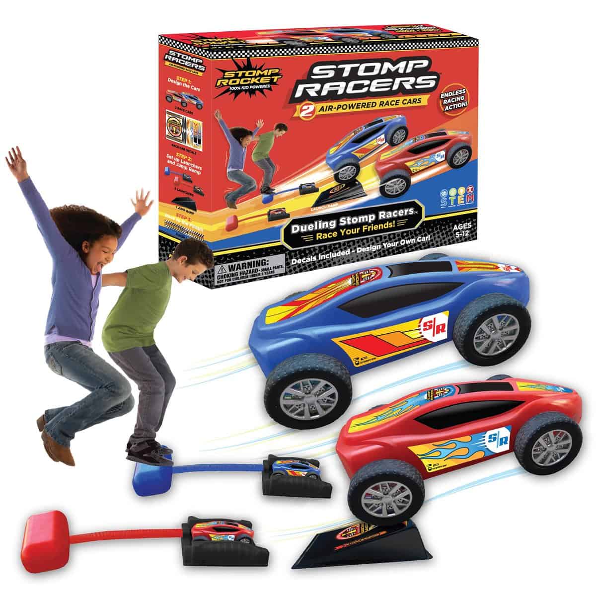 Stomp Rocket Original Stomp Racers Dueling Car Launcher With 2Race Cars and 2Launch Pads|Perfect Toy and Gift for Boys or Girls Age 5+|Indoor and Outdoor Fun|Activity Set|MadeIn India|Awardwinning Toy