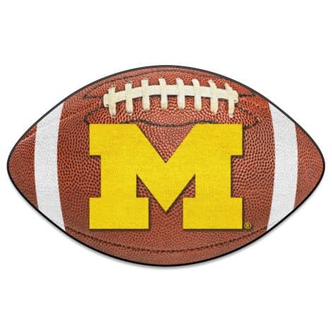 Football-shaped mats featuring the logo of Michigan Wolverines, perfect for Indian fans!