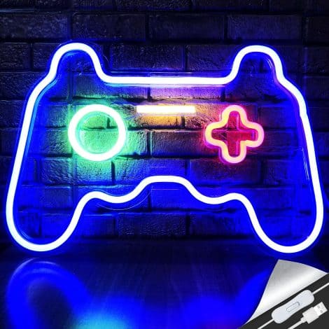 Gamepad-shaped LED sign light for gaming room decor, perfect gamer gift for Indian teen boys. Enhance your wall gaming setup!